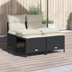 Salon de jardin 4 pcs avec coussins noir r&eacute;sine tress&eacute;e