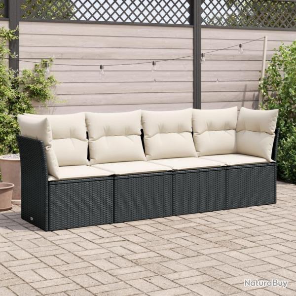 Salon de jardin 4 pcs avec coussins noir r�sine tress�e