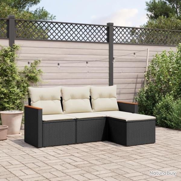 Salon de jardin 4 pcs avec coussins noir r�sine tress�e alsavelo