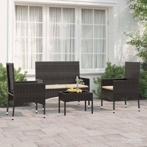 Salon de jardin 4 pcs avec coussins Noir Rsine tresse alsavelo