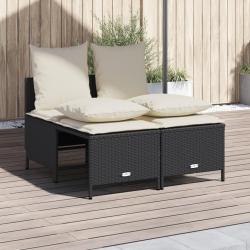 Salon de jardin 4 pcs avec coussins noir r&eacute;sine tress&eacute;e