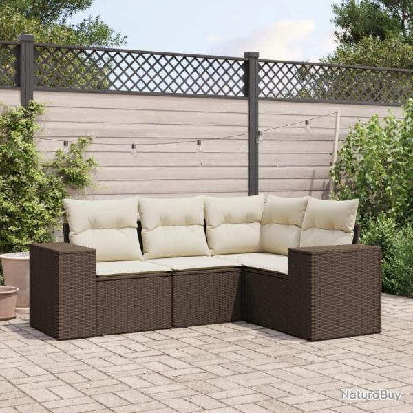 Salon de jardin 4 pcs avec coussins marron r�sine tress�e alsavelo
