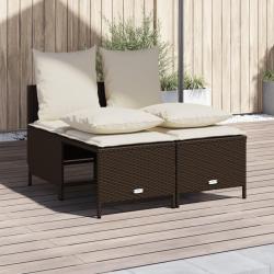 Salon de jardin 4 pcs avec coussins marron r&eacute;sine tress&eacute;e