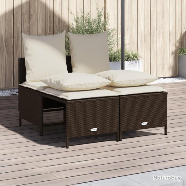 Salon de jardin 4 pcs avec coussins marron r�sine tress�e