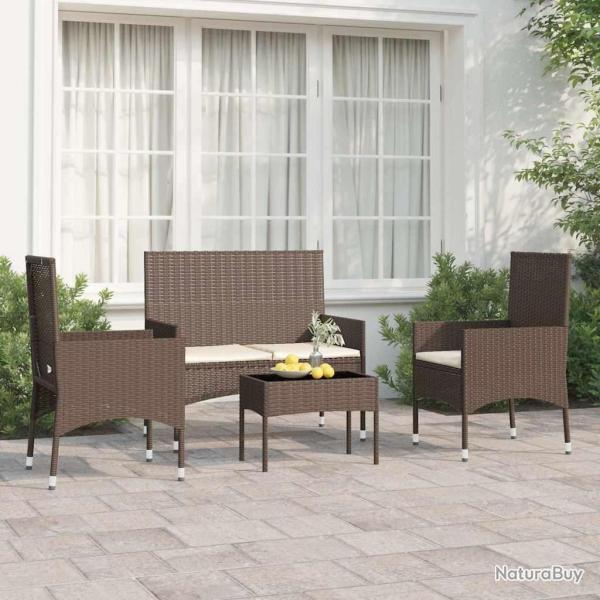 Salon de jardin 4 pcs avec coussins Marron R�sine tress�e