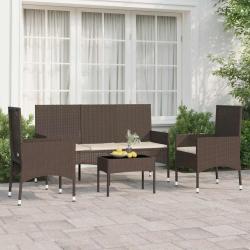 Salon de jardin 4 pcs avec coussins Marron R&eacute;sine tress&eacute;e alsavelo