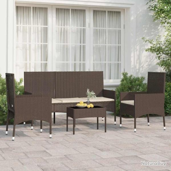 Salon de jardin 4 pcs avec coussins Marron R�sine tress�e alsavelo