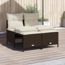 Salon de jardin 4 pcs avec coussins marron r&eacute;sine tress&eacute;e
