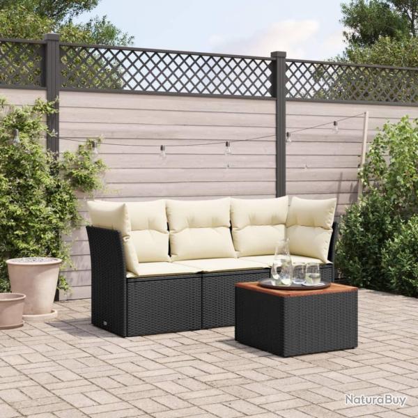 Salon de jardin 4 pcs avec coussins noir r�sine tress�e