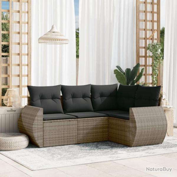Salon de jardin 4 pcs avec coussins gris r�sine tress�e