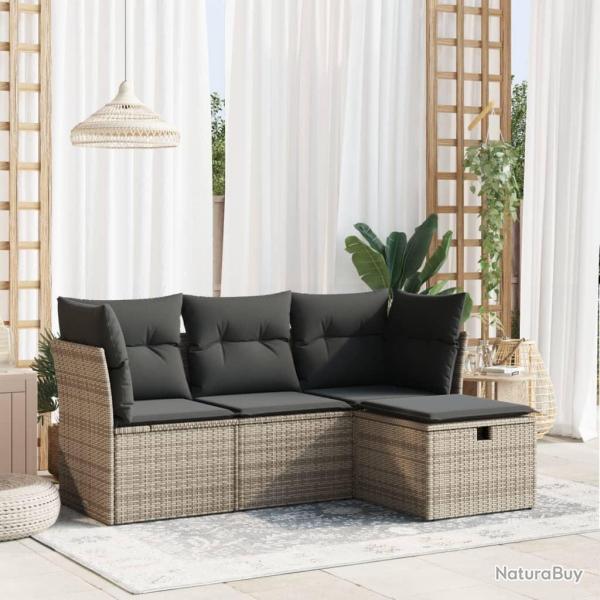 Salon de jardin 4 pcs avec coussins gris r�sine tress�e