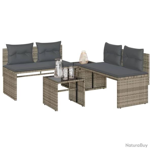 Salon de jardin 4 pcs avec coussins gris r�sine tress�e alsavelo