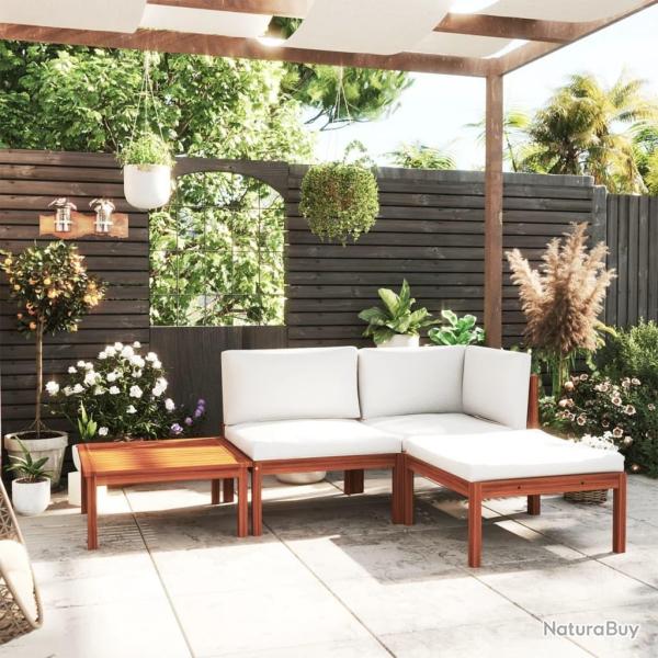 Salon de jardin 4 pcs avec coussins Cr�me Bois d'acacia solide