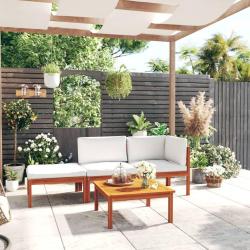 Salon de jardin 4 pcs avec coussins Cr&egrave;me Bois d'acacia solide alsavelo