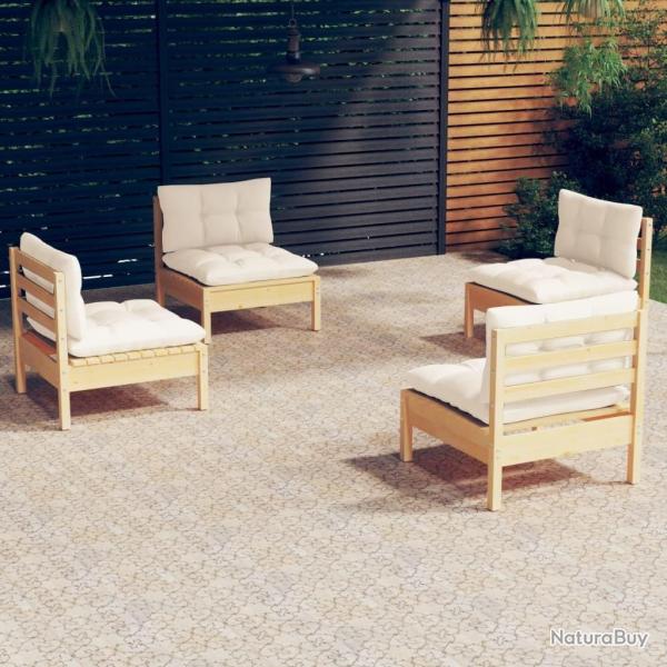 Salon de jardin 4 pcs avec coussins cr�me Bois de pin
