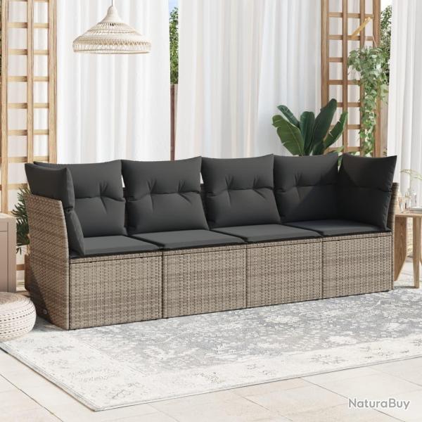 Salon de jardin 4 pcs avec coussins gris r�sine tress�e