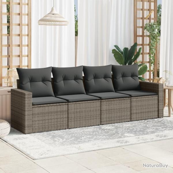 Salon de jardin 4 pcs avec coussins gris r�sine tress�e