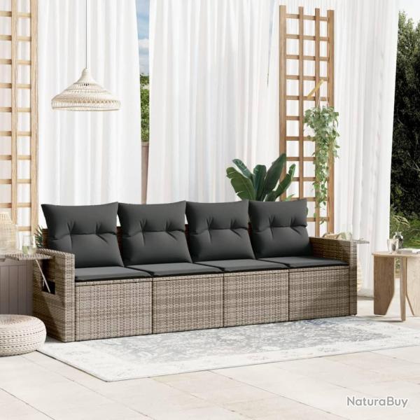 Salon de jardin 4 pcs avec coussins gris r�sine tress�e