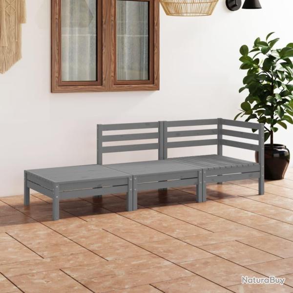 Salon de jardin 3 pcs Gris Bois de pin massif alsavelo