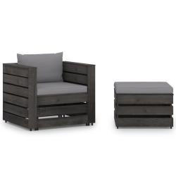 Salon de jardin 2 pcs avec coussins Bois impr&eacute;gn&eacute; de gris