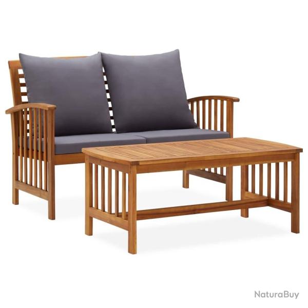 Salon de jardin 2 pcs avec coussins bois d'acacia solide alsavelo