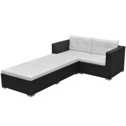 Salon de jardin 3 pcs avec coussins R&eacute;sine tress&eacute;e Noir