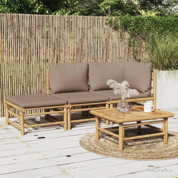 Salon de jardin 3 pcs avec coussins taupe bambou alsavelo