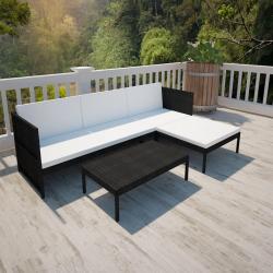 Salon de jardin 3 pcs avec coussins R&eacute;sine tress&eacute;e Noir