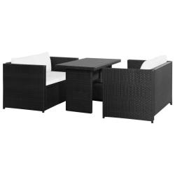 Salon de jardin 3 pcs avec coussins R&eacute;sine tress&eacute;e Noir