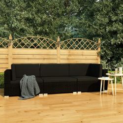 Salon de jardin 3 pcs avec coussins r&eacute;sine tress&eacute;e noir alsavelo