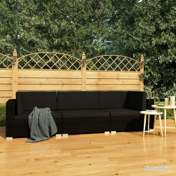 Salon de jardin 3 pcs avec coussins r�sine tress�e noir