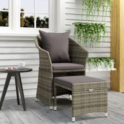 Salon de jardin 2 pcs avec coussins Gris R&eacute;sine tress&eacute;e