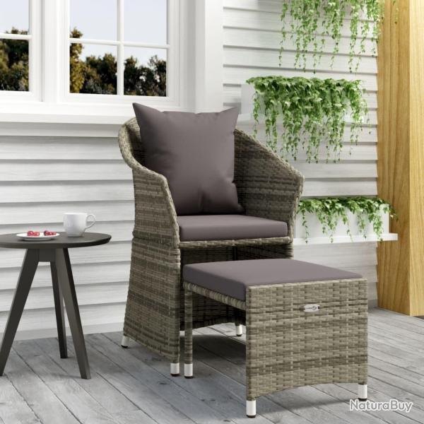 Salon de jardin 2 pcs avec coussins Gris R�sine tress�e