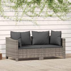 Salon de jardin 2 pcs avec coussins Gris R&eacute;sine tress&eacute;e