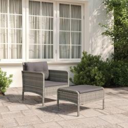 Salon de jardin 2 pcs avec coussins Gris R&eacute;sine tress&eacute;e