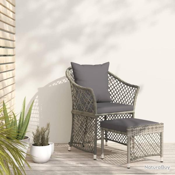 Salon de jardin 2 pcs avec coussins Gris R�sine tress�e alsavelo