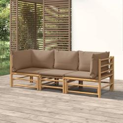 Salon de jardin 3 pcs avec coussins taupe bambou alsavelo