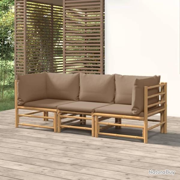 Salon de jardin 3 pcs avec coussins taupe bambou alsavelo