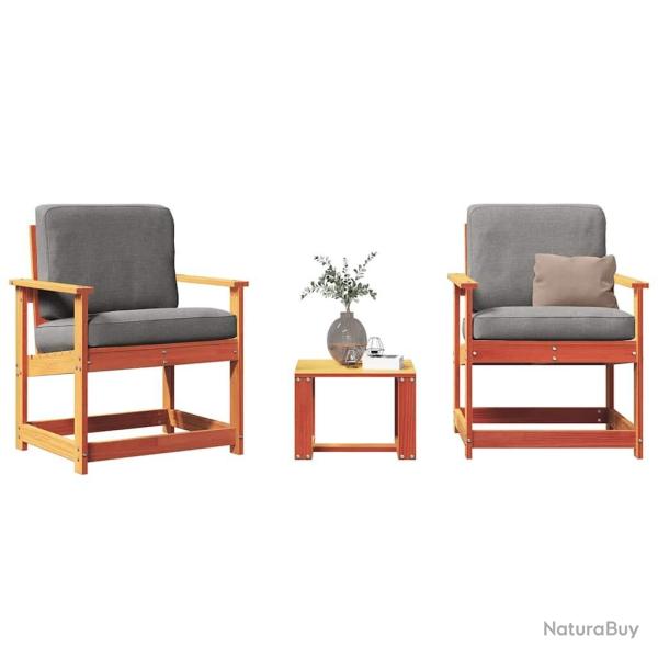 Salon de jardin 3 pcs cire marron bois de pin massif