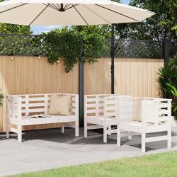 Salon de jardin 3 pcs blanc bois massif de pin alsavelo