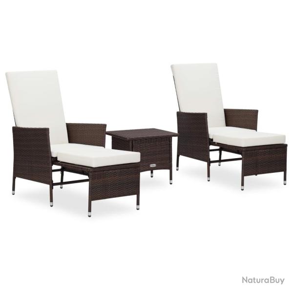 Salon de jardin 3 pcs avec coussins R�sine tress�e Marron