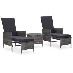 Salon de jardin 3 pcs avec coussins R&eacute;sine tress&eacute;e Gris