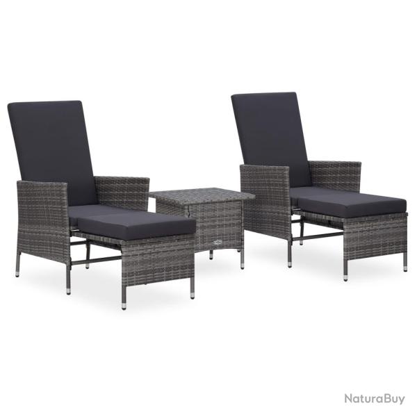 Salon de jardin 3 pcs avec coussins R�sine tress�e Gris