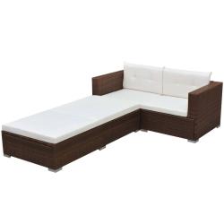 Salon de jardin 3 pcs avec coussins R&eacute;sine tress&eacute;e Marron