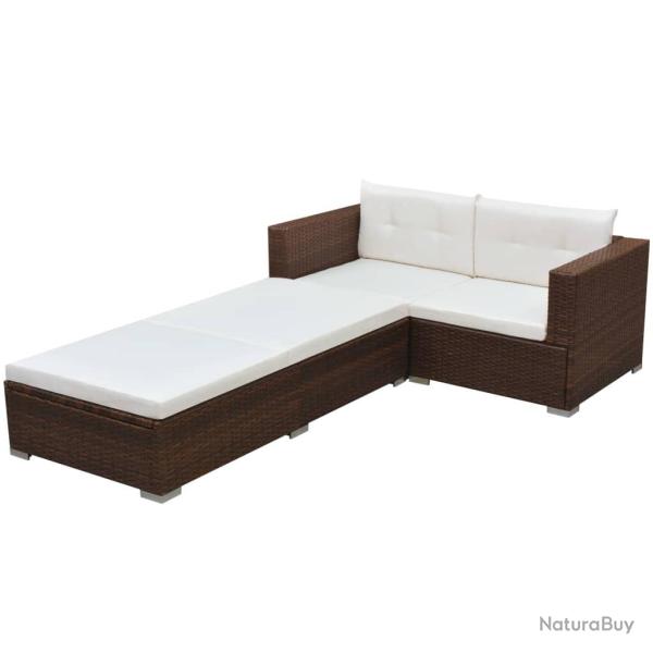 Salon de jardin 3 pcs avec coussins R�sine tress�e Marron