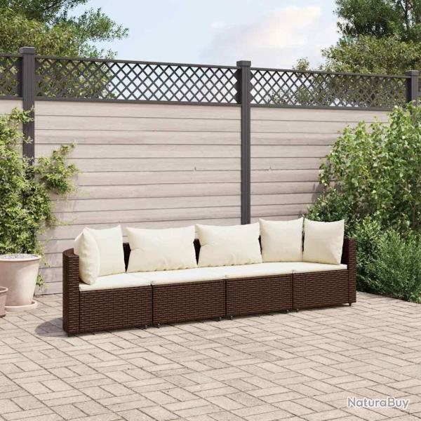 Salon de jardin 4 pcs avec coussins marron r�sine tress�e alsavelo