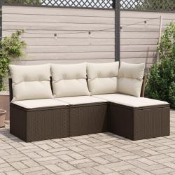 Salon de jardin 4 pcs avec coussins marron r&eacute;sine tress&eacute;e