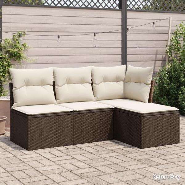 Salon de jardin 4 pcs avec coussins marron r�sine tress�e alsavelo