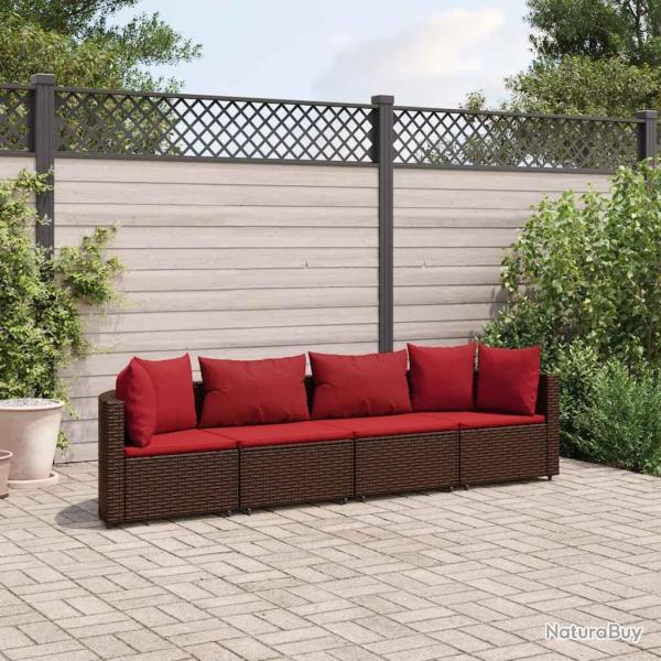 Salon de jardin 4 pcs avec coussins marron r�sine tress�e alsavelo