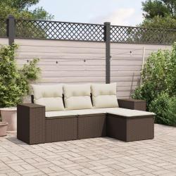 Salon de jardin 4 pcs avec coussins marron r&eacute;sine tress&eacute;e